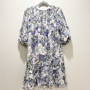 Porter Floral Smocked Yoke Dress in Lavender and Green Floral Cottagecore 16